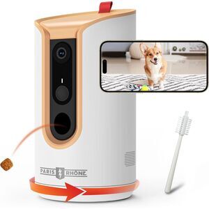 PARIS RHÔNE 2K Pet Camera, 360°View Dog Camera Treat Dispenser